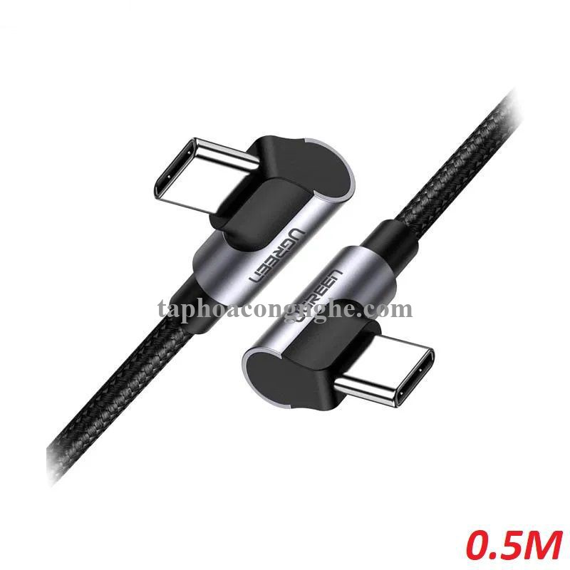 Ugreen 70528 0.5M PD 3A 20v 60W 2 đầu bẻ góc 90 độ cáp USB type C ra USB type C đầu nhôm mạ nickel chống nhiễu US323 30070528